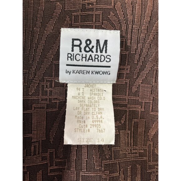 R&M Richards by Karen Kwong Women’s Jacket – Size 14 – Brown Abstract Pattern - Picture 3 of 4